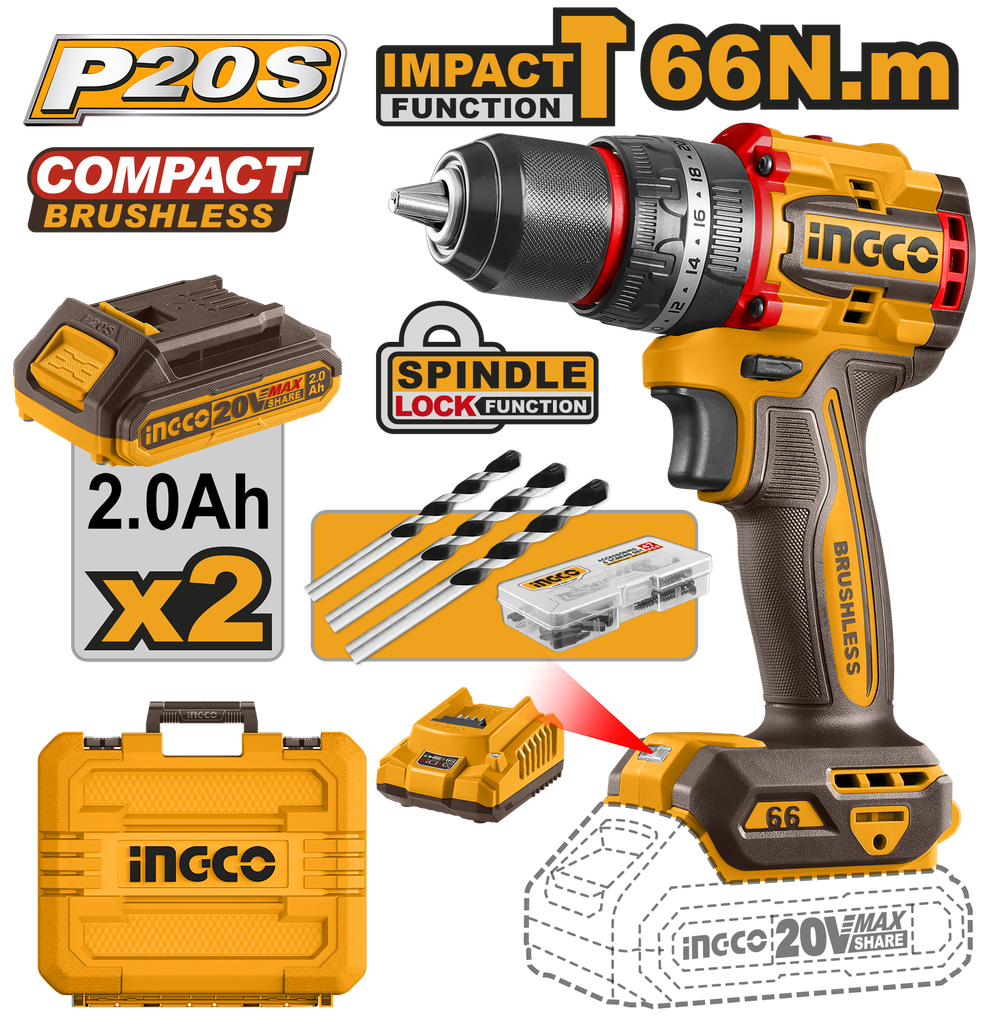 TALADRO ATORNILLADOR PERCUTOR  20 V 66 Nm