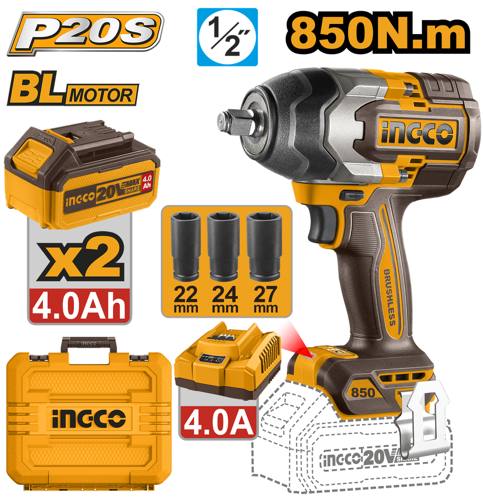 LLAVE DE IMPACTO  20V 850 Nm 1/2"