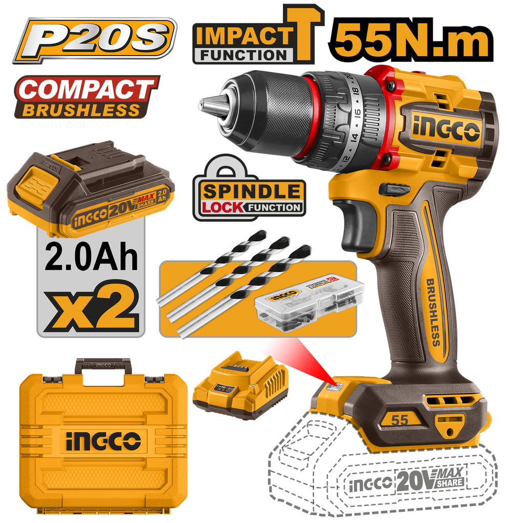 TALADRO ATORNILLADOR  PERCUTOR  20V 55Nm