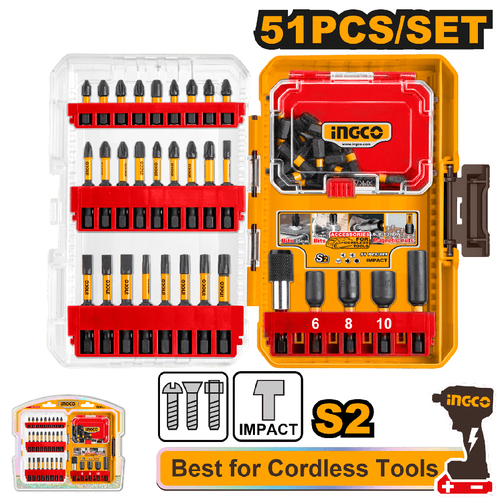 SET 51 PUNTAS DE IMPACTO + PORTA PUNTAS  INGCO AKDL25106