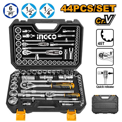 MALETA JGO 44 Pcs  LLAVES VASOS 1/2" 1/4"