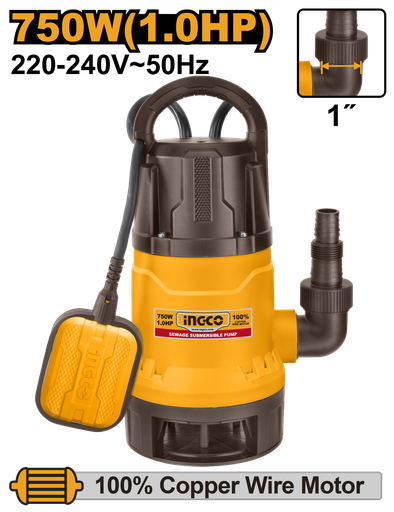 [SPD7508] [0209] BOMBA SUMERGIBLE AGUAS RESIDUALES 750W INGCO SPD7508