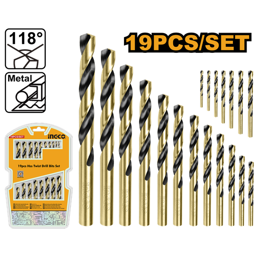 [AKDB9190] [1254] SET DE BROCAS PARA METAL HSS 19PCS INGCO AKDB9190