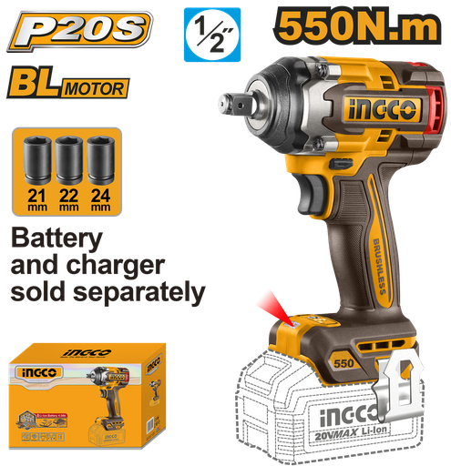 [CIWLI20551] [1091] LLAVE IMPACTO 20v  550 Nm 1/2" * No incluye Carg/Bat