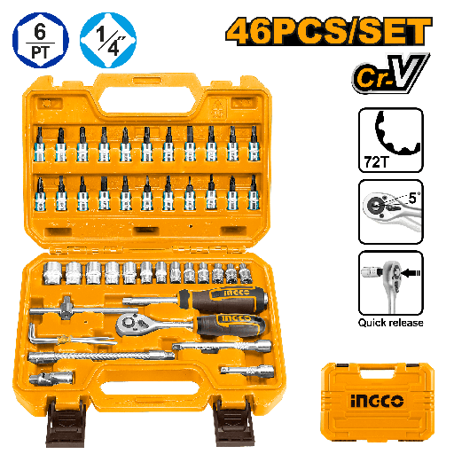 [HKTS14462] [0054] MALETA JGO 46 Pcs LLAVES VASOS 1/4"