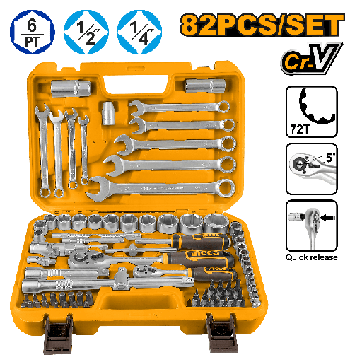 [HKTS42802] [1047] MALETA 44 PCS HERRAMIENTAS COMBINADAS 1/2" 1/4"