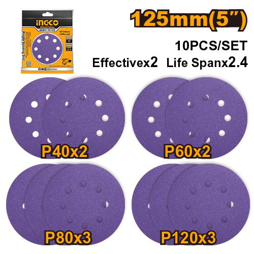 [AKRS125101] [0675] SET 10 DISCOS LIJA ZIRCONIO 125 MM    INGCO AKRS125101
